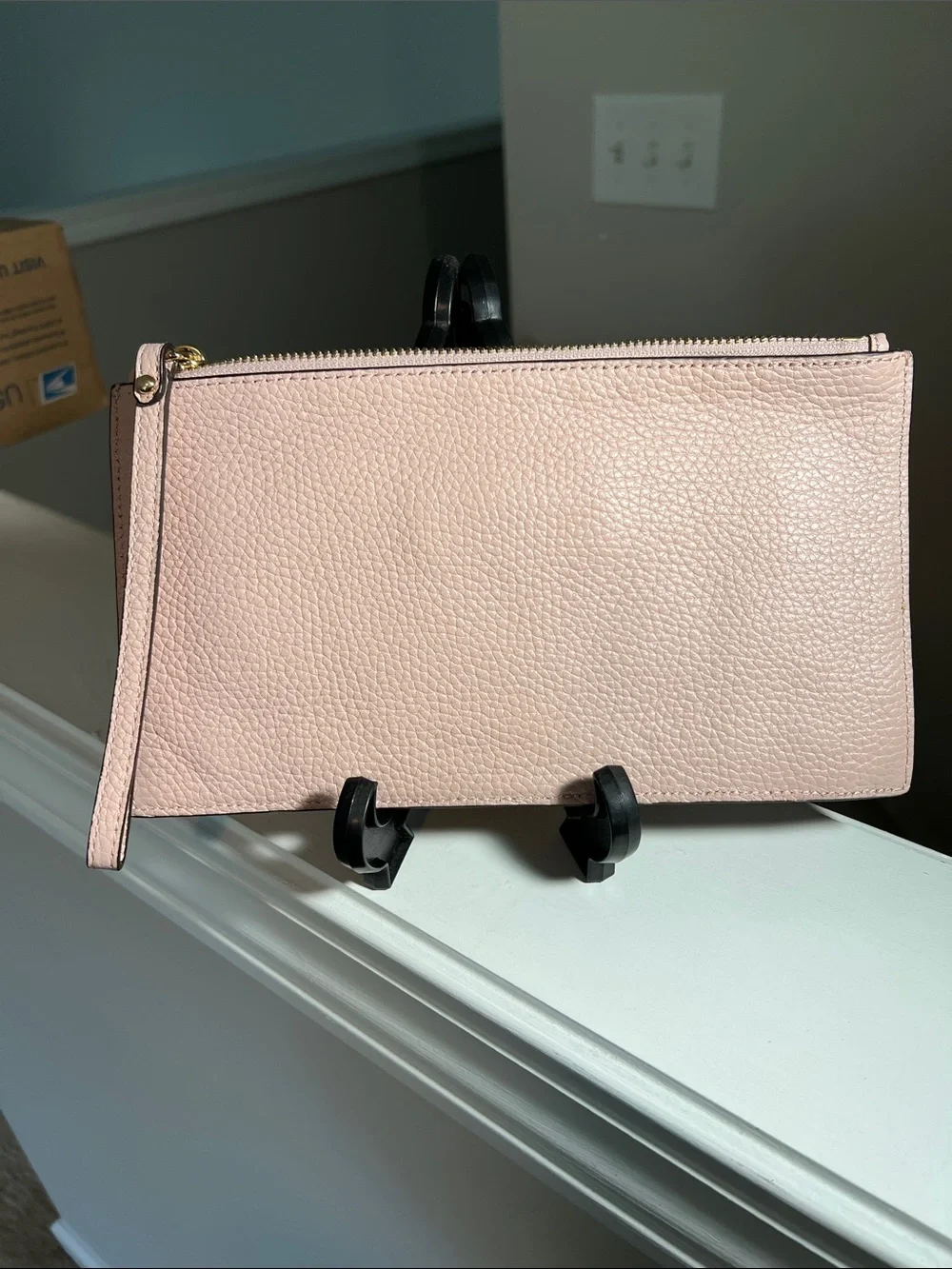 Michael Kors Blush Pebbled Leather Zip Clutch with Gold MK Logo